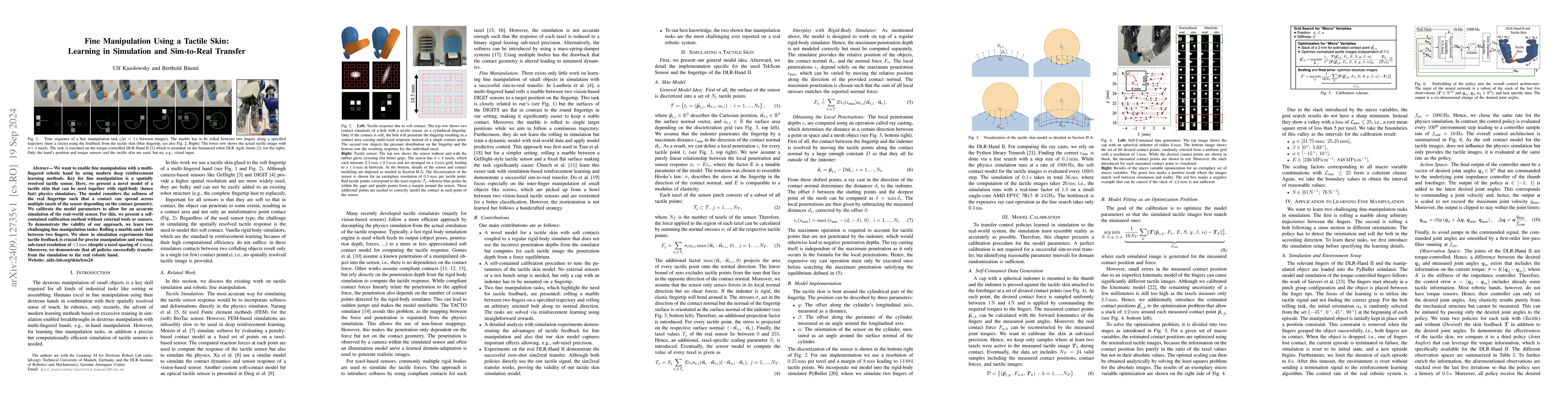 Thumbnail for Fine Manipulation Using a Tactile Skin: Learning in Simulation and
  Sim-to-Real Transfer