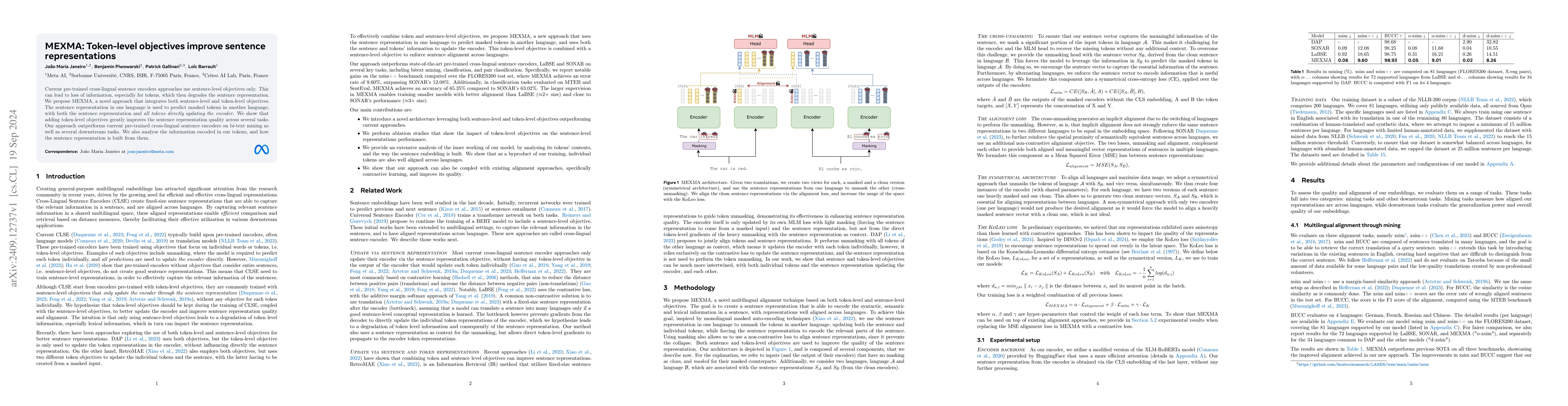Thumbnail for MEXMA: Token-level objectives improve sentence representations