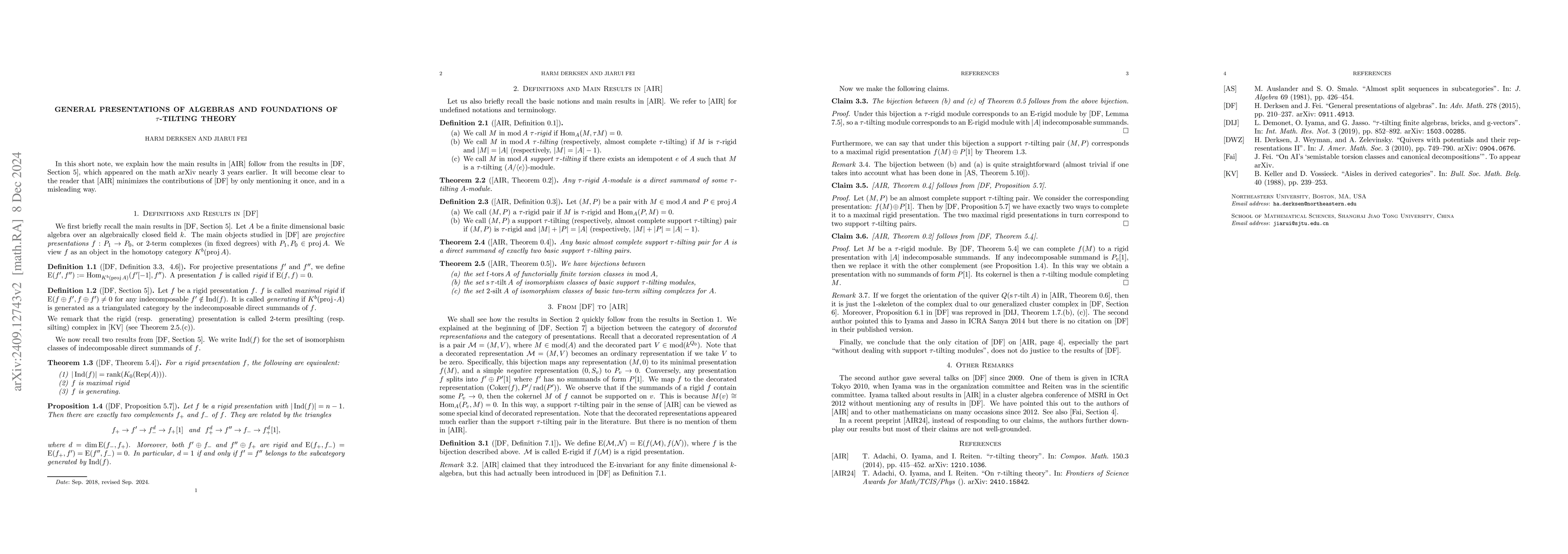 Thumbnail for General Presentations of Algebras and Foundations of $τ$-tilting
  Theory
