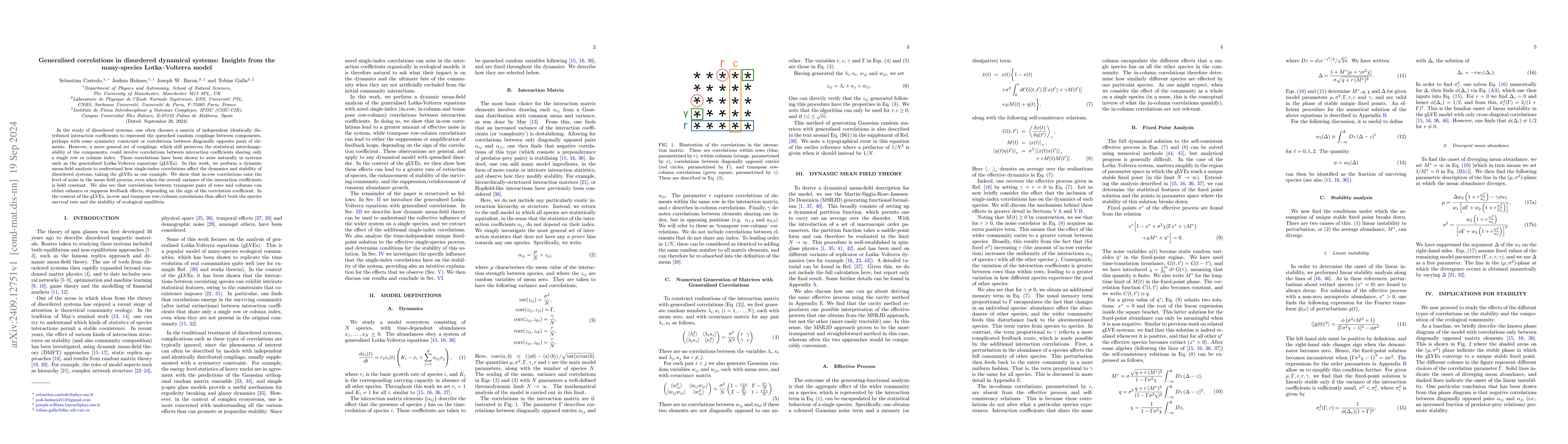 Thumbnail for Generalised correlations in disordered dynamical systems: Insights from
  the many-species Lotka-Volterra model