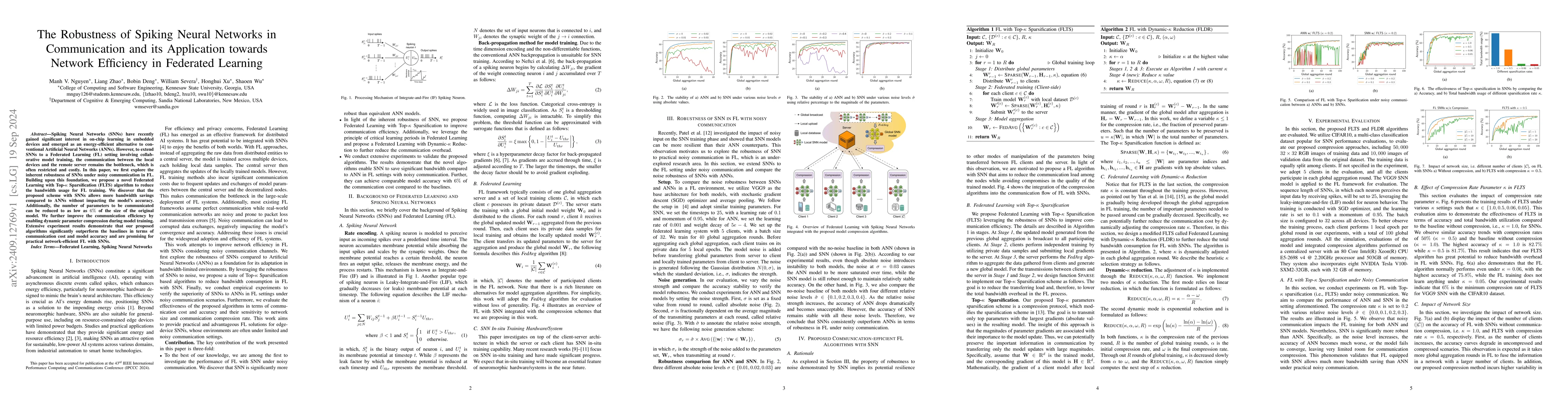 Thumbnail for The Robustness of Spiking Neural Networks in Communication and its
  Application towards Network Efficiency in Federated Learning