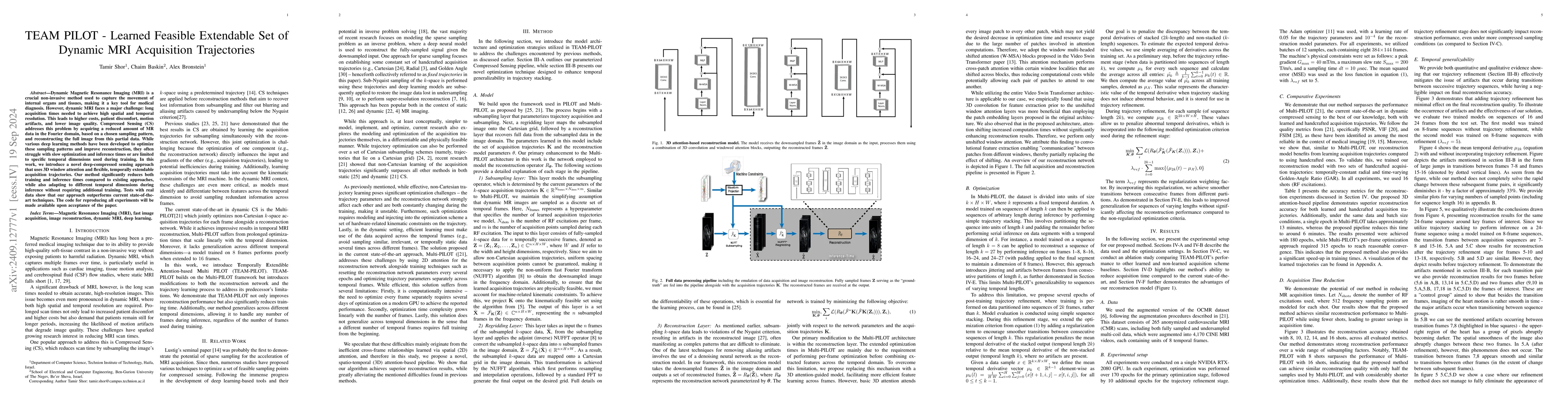 Thumbnail for TEAM PILOT -- Learned Feasible Extendable Set of Dynamic MRI Acquisition
  Trajectories