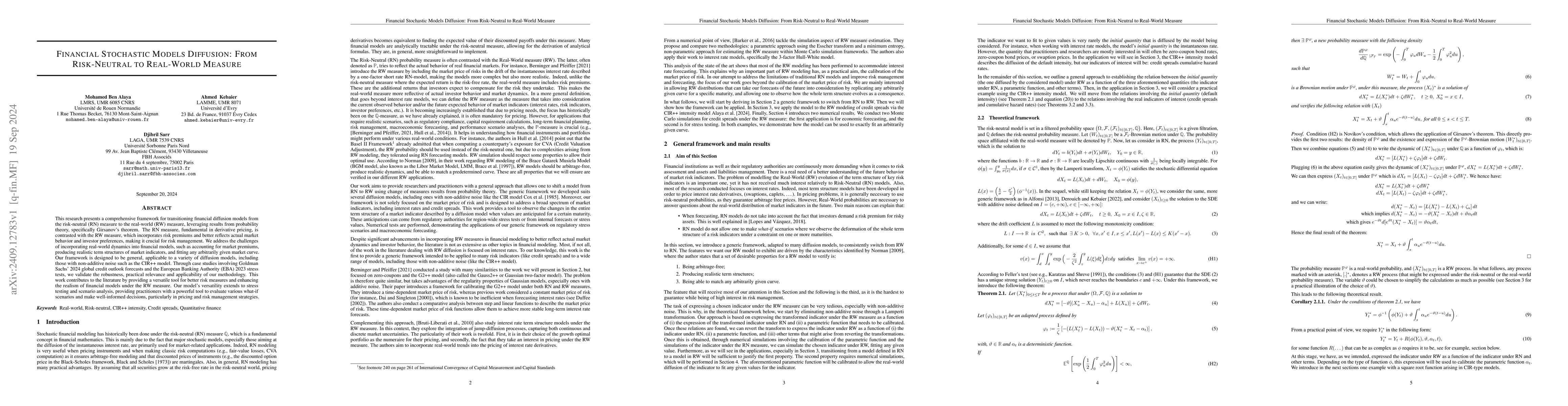 Thumbnail for Financial Stochastic Models Diffusion: From Risk-Neutral to Real-World
  Measure