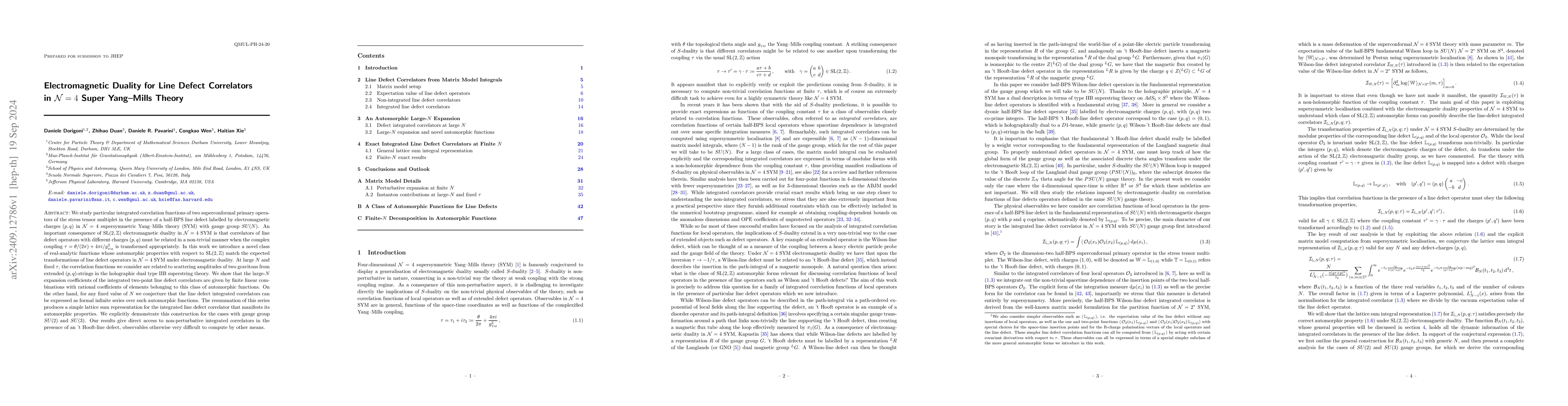 Thumbnail for Electromagnetic Duality for Line Defect Correlators in $\mathcal{N}=4$
  Super Yang-Mills Theory