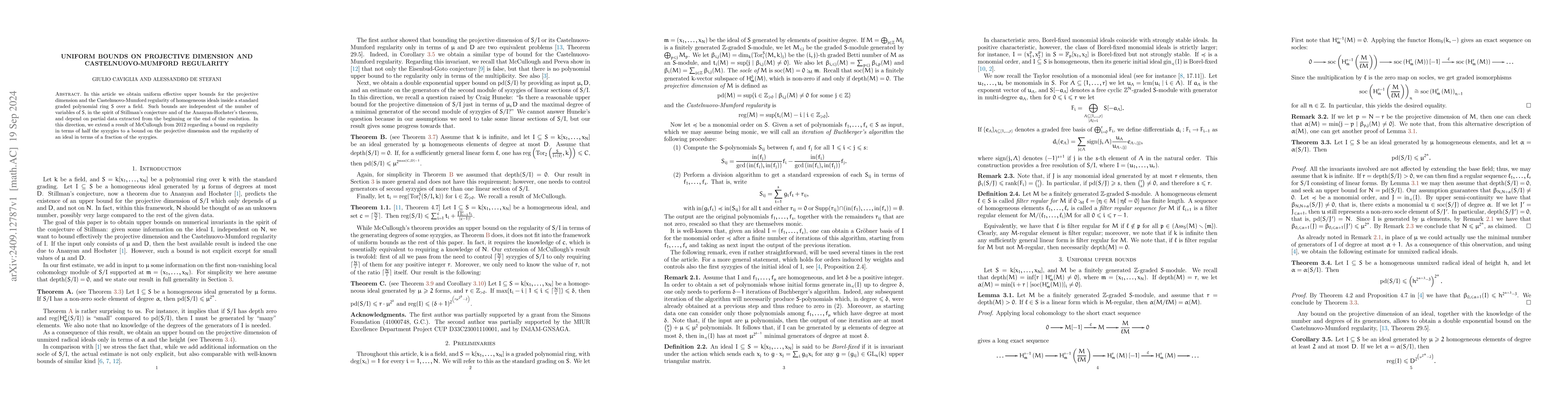 Thumbnail for Uniform bounds on projective dimension and Castelnuovo-Mumford
  regularity