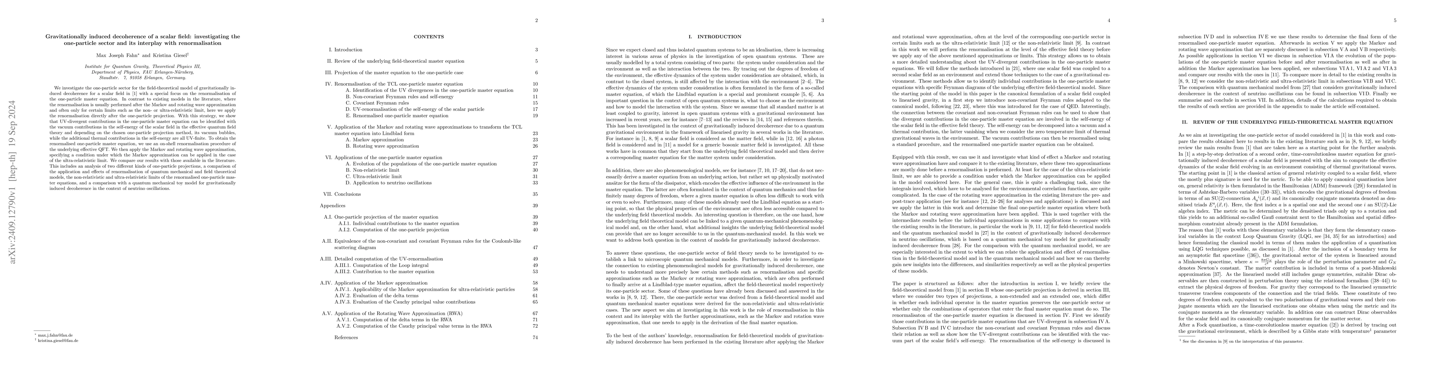 Thumbnail for Gravitationally induced decoherence of a scalar field: investigating the
  one-particle sector and its interplay with renormalisation