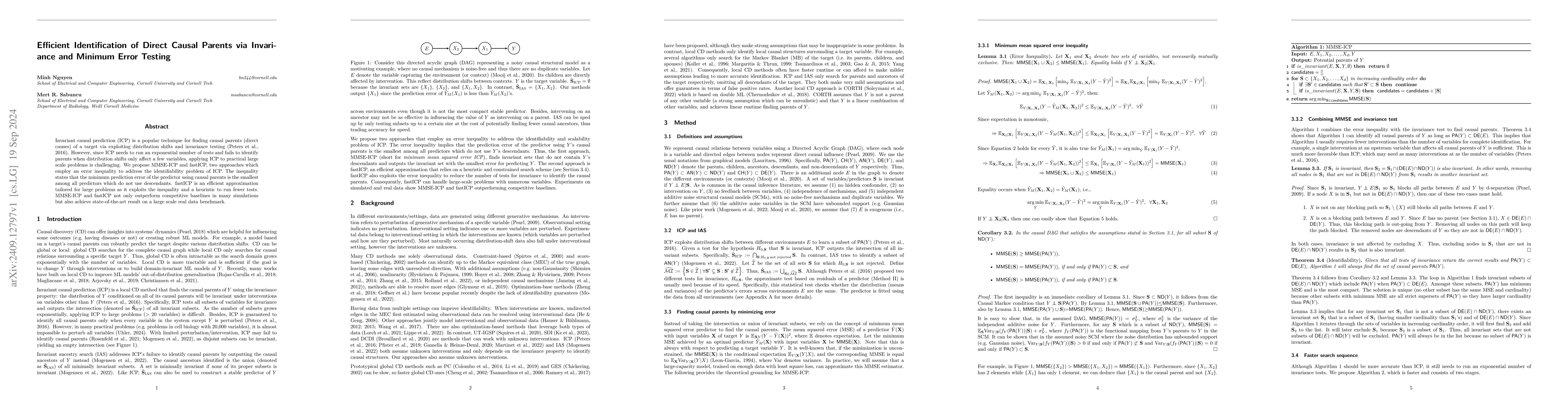 Thumbnail for Efficient Identification of Direct Causal Parents via Invariance and
  Minimum Error Testing