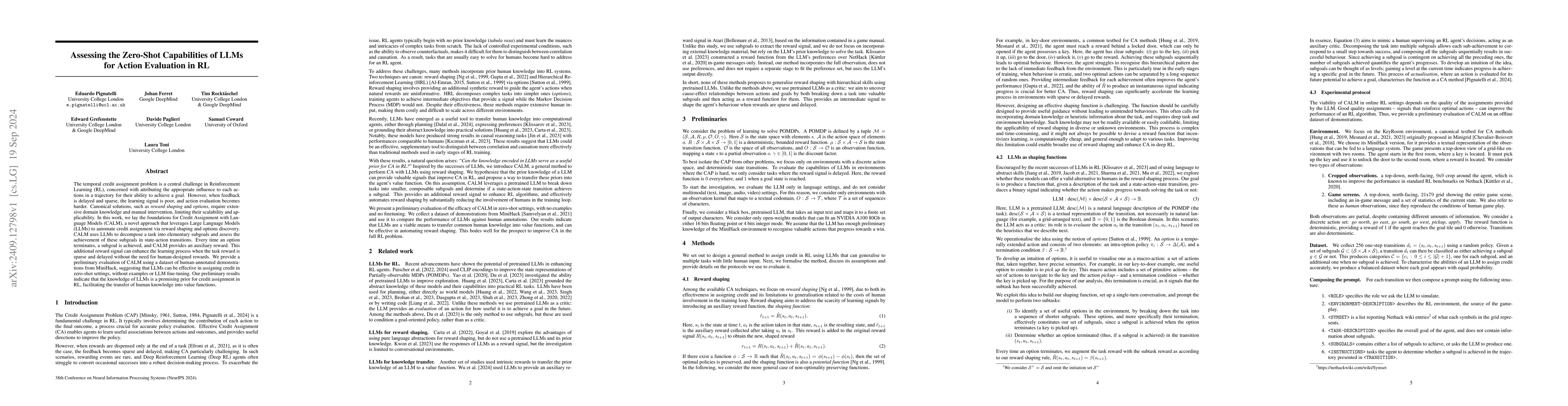 Thumbnail for Assessing the Zero-Shot Capabilities of LLMs for Action Evaluation in RL