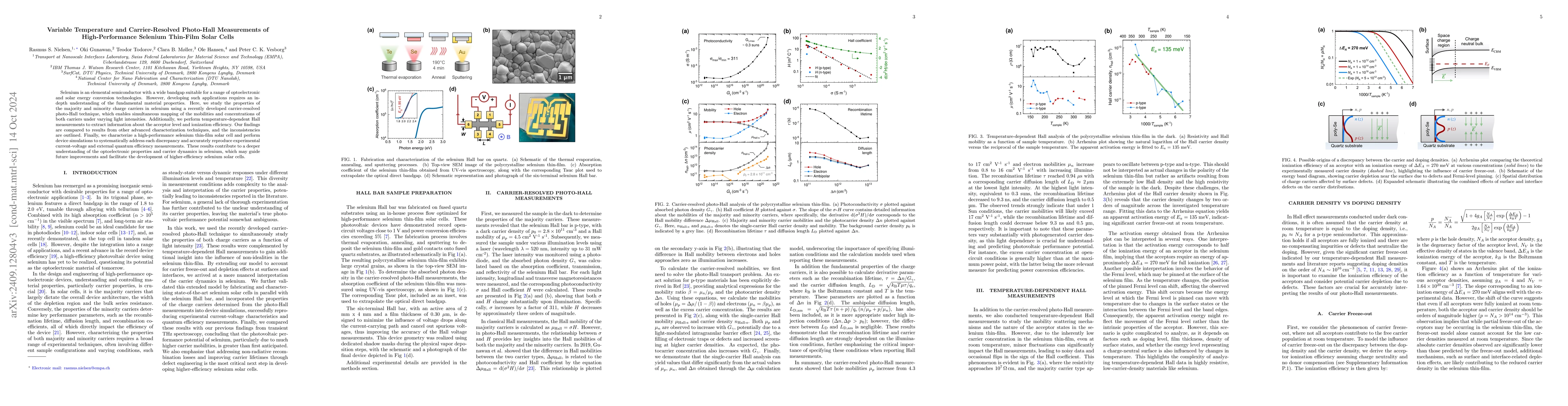 Thumbnail for Variable Temperature and Carrier-Resolved Photo-Hall Measurements of
  High-Performance Selenium Thin-Film Solar Cells