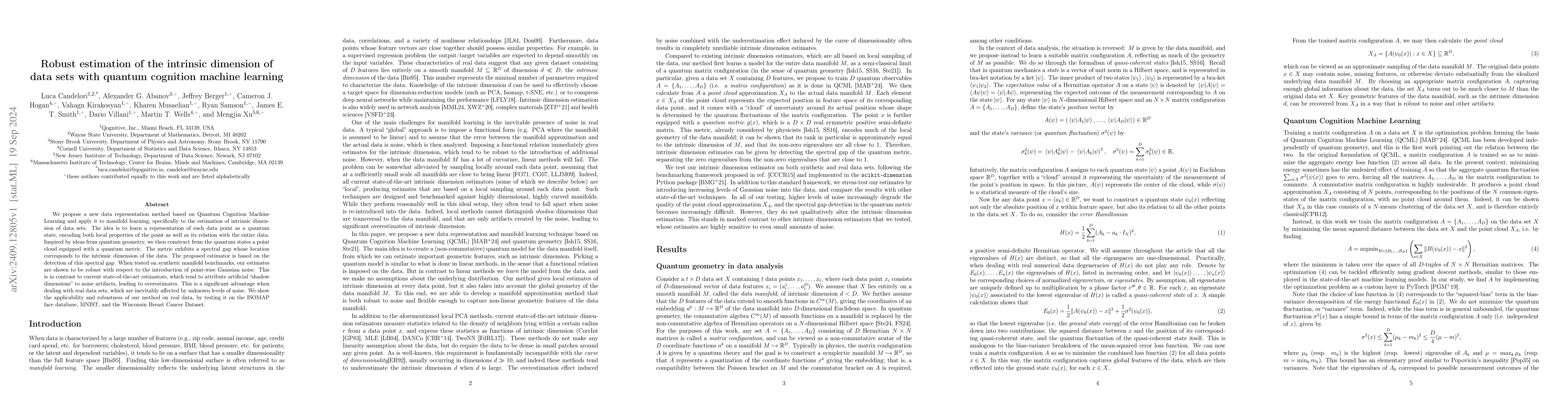 Thumbnail for Robust estimation of the intrinsic dimension of data sets with quantum
  cognition machine learning