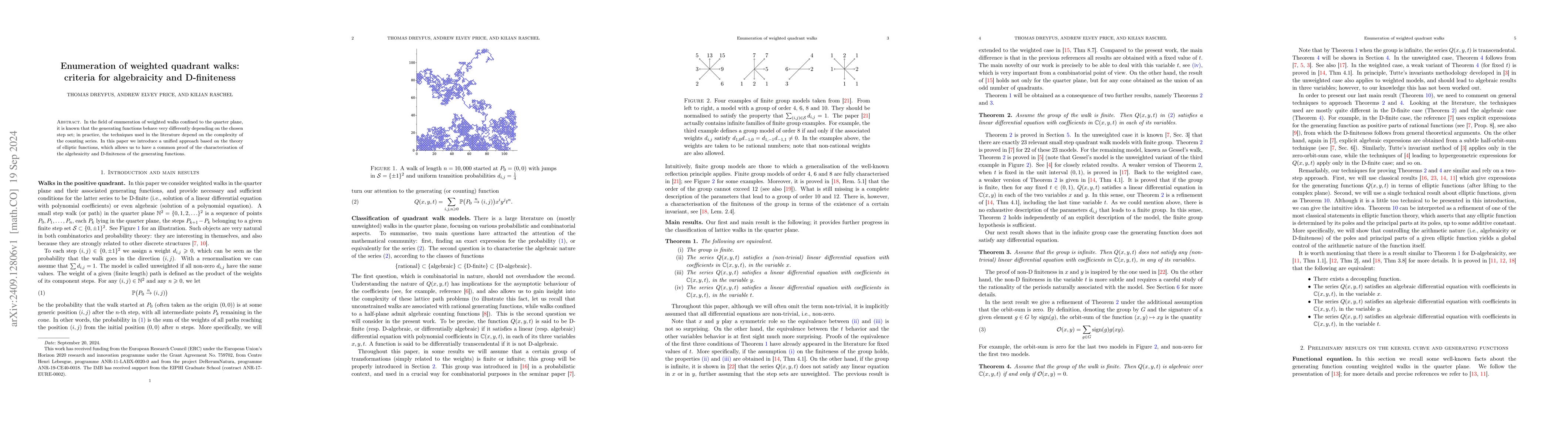 Thumbnail for Enumeration of weighted quadrant walks: criteria for algebraicity and
  D-finiteness