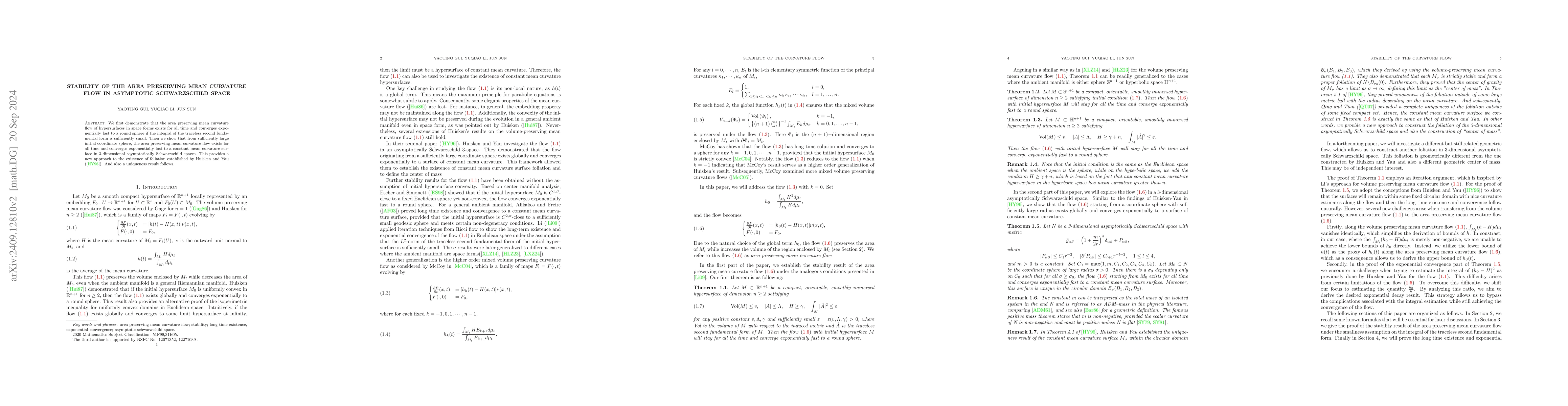 Thumbnail for Stability of the area preserving mean curvature flow in asymptotic
  Schwarzschild space