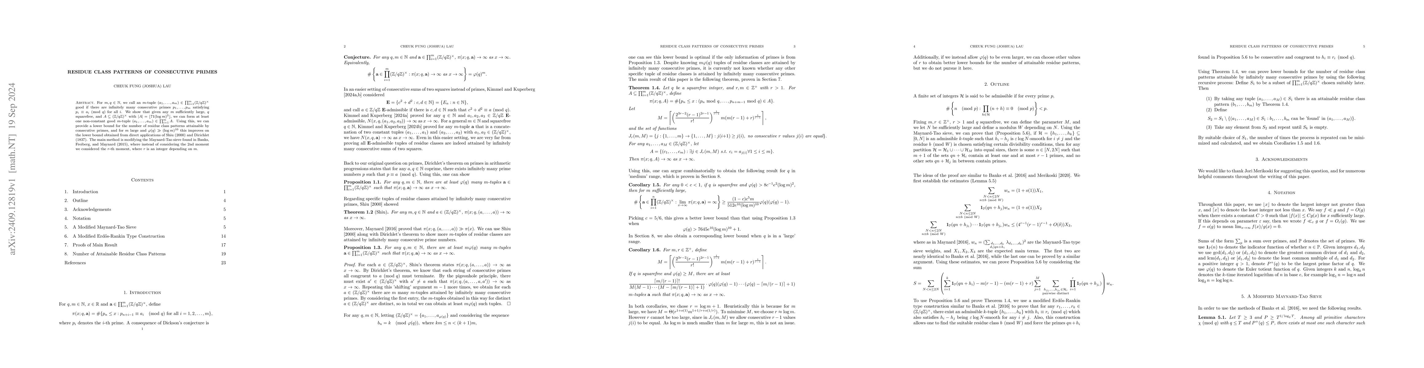 Thumbnail for Residue Class Patterns of Consecutive Primes