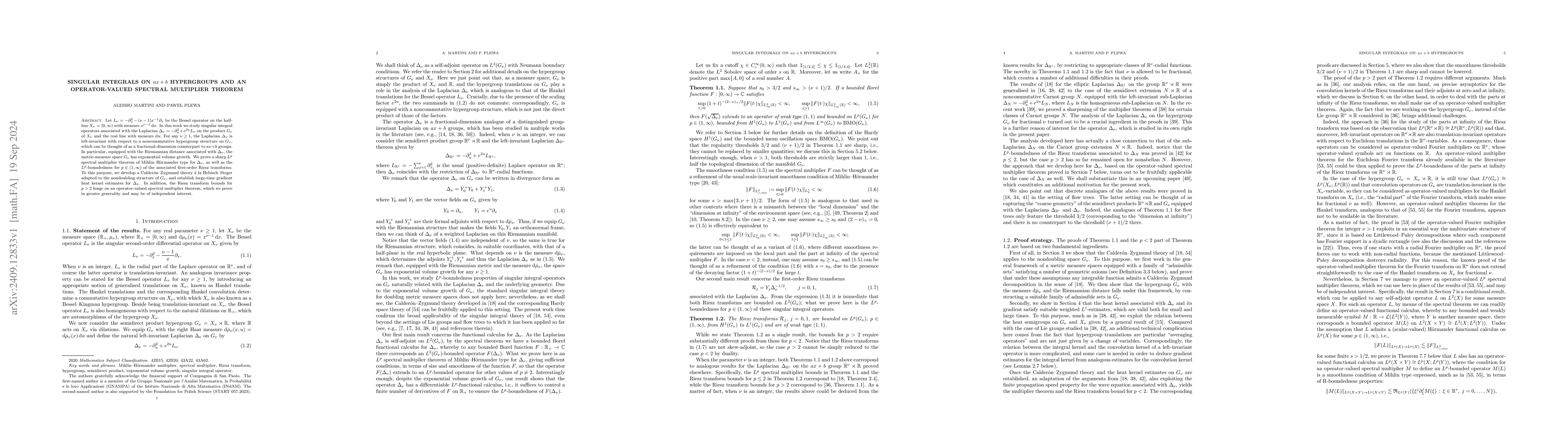Thumbnail for Singular integrals on $ax+b$ hypergroups and an operator-valued spectral
  multiplier theorem