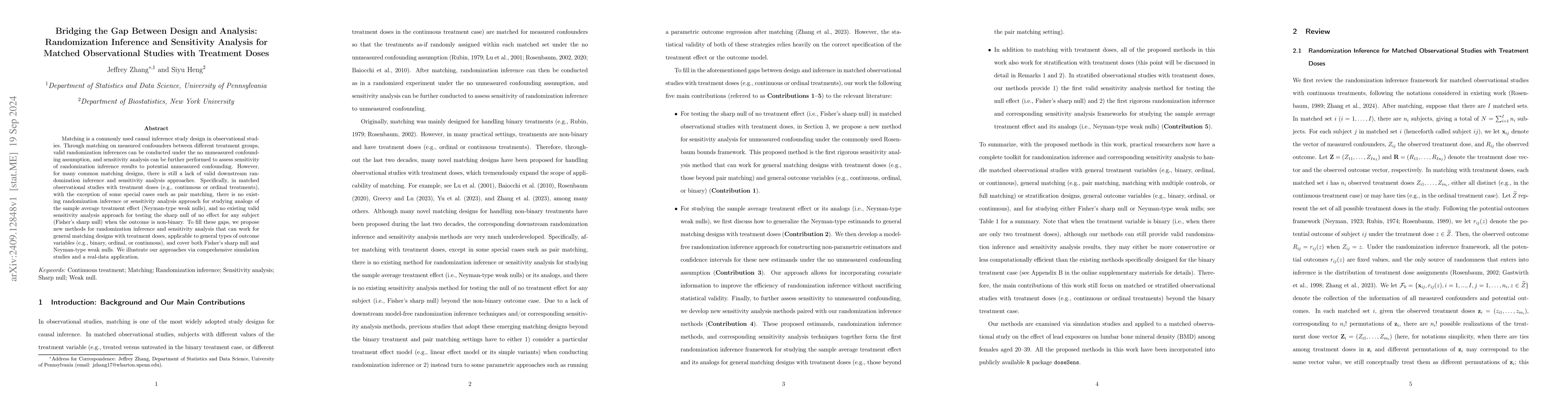 Thumbnail for Bridging the Gap Between Design and Analysis: Randomization Inference
  and Sensitivity Analysis for Matched Observational Studies with Treatment
  Doses
