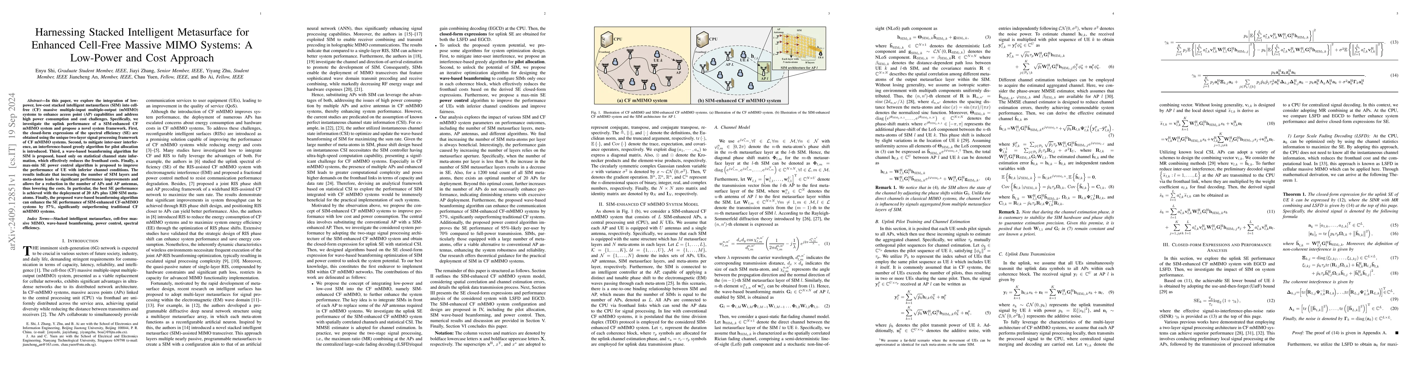 Thumbnail for Harnessing Stacked Intelligent Metasurface for Enhanced Cell-Free
  Massive MIMO Systems: A Low-Power and Cost Approach