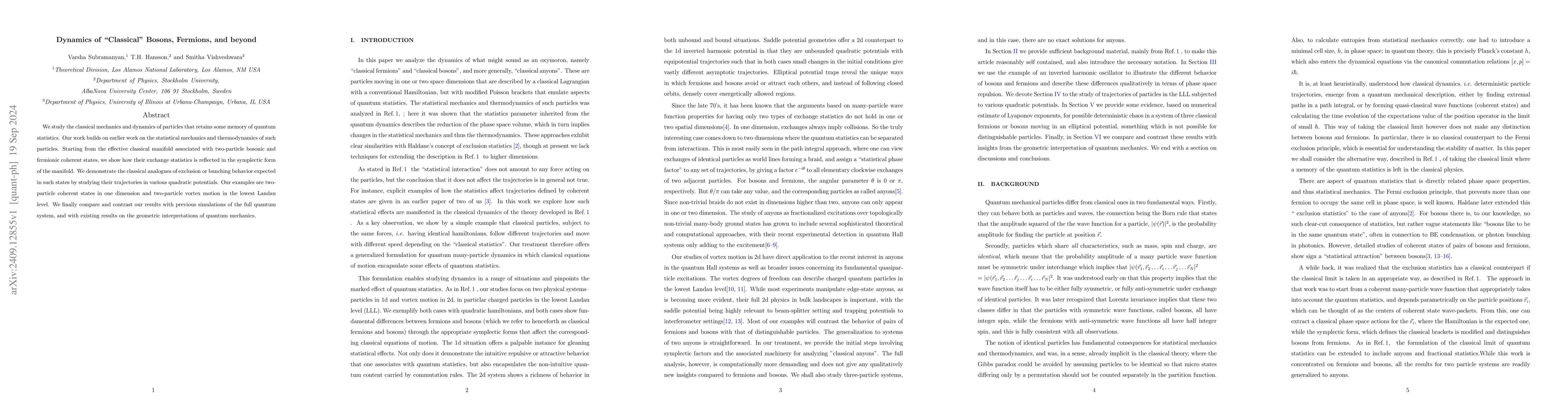 Thumbnail for Dynamics of "Classical" Bosons, Fermions, and beyond
