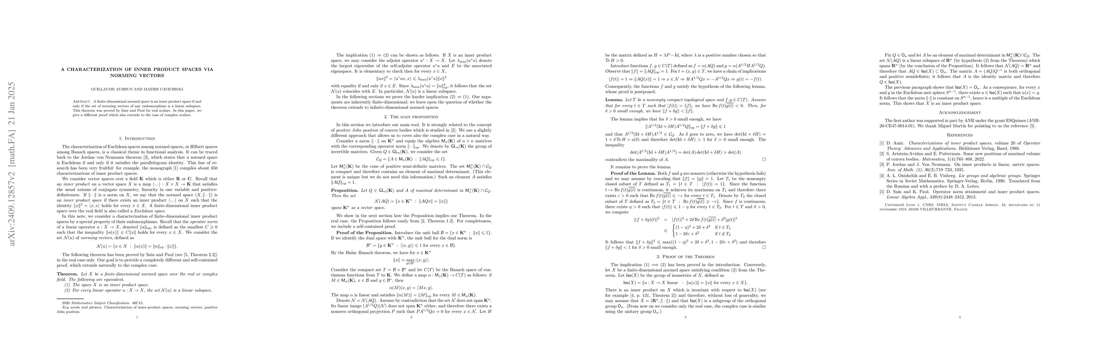 Thumbnail for A characterization of Euclidean spaces via norming vectors