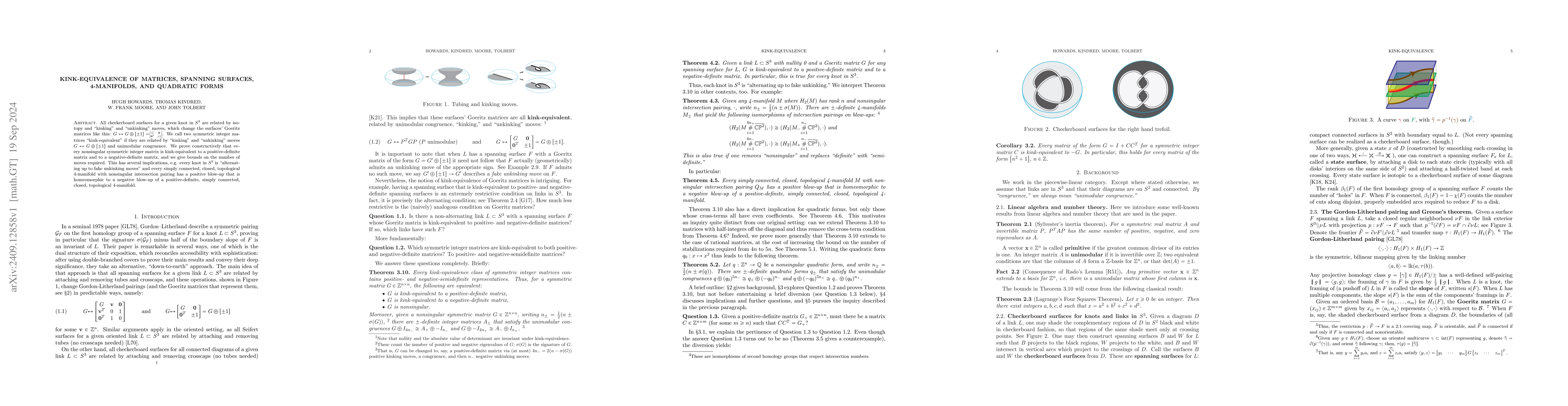 Thumbnail for Kink-equivalence of matrices, spanning surfaces, 4-manifolds, and
  quadratic forms