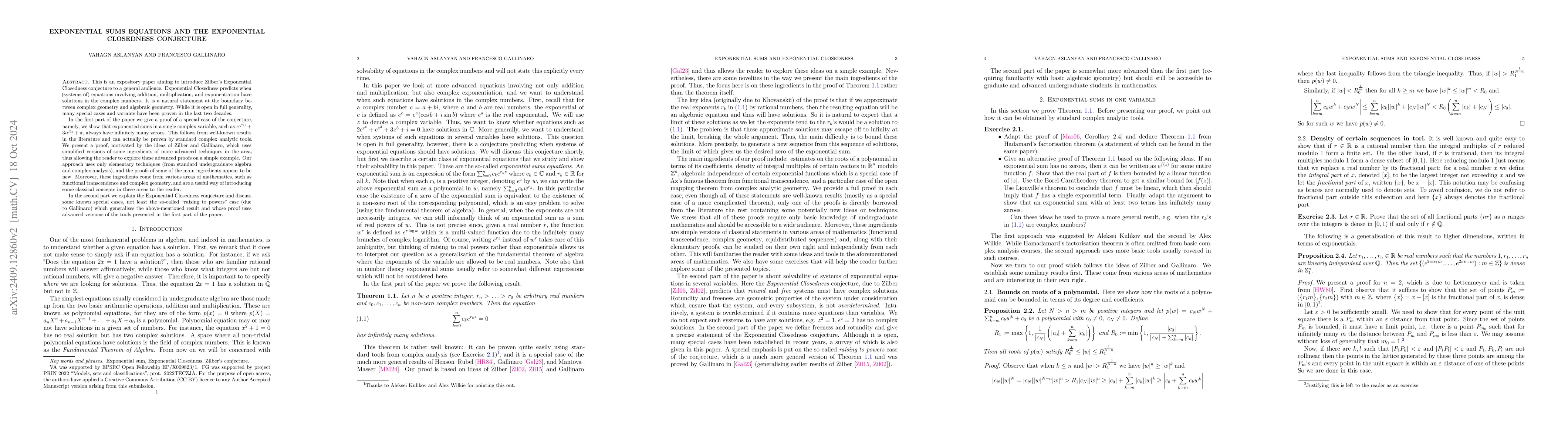 Thumbnail for Exponential sums equations and the Exponential Closedness conjecture