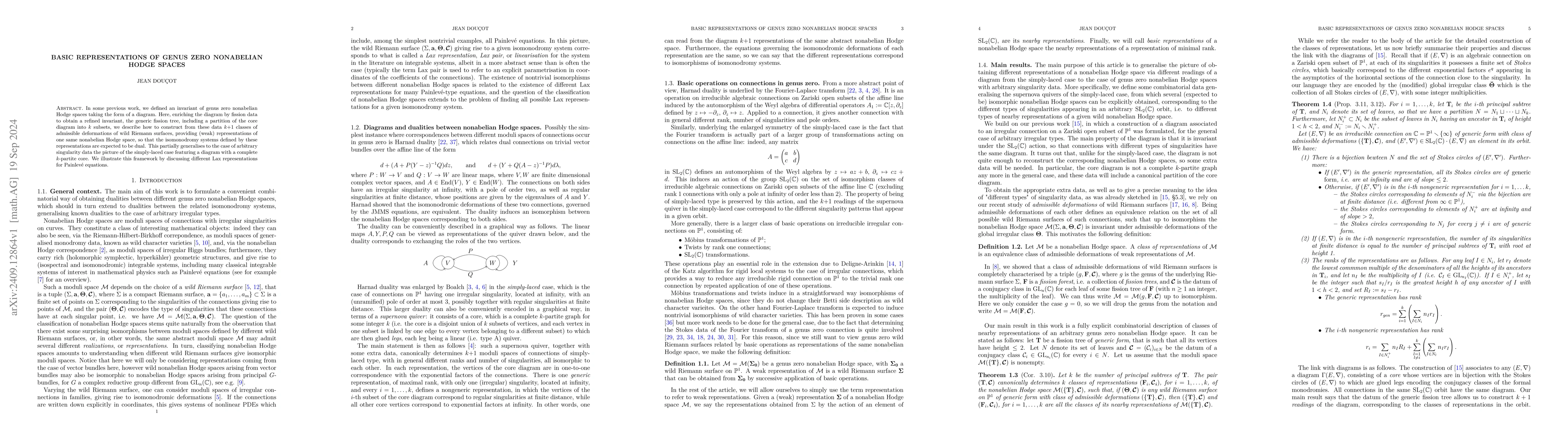 Thumbnail for Basic representations of genus zero nonabelian Hodge spaces