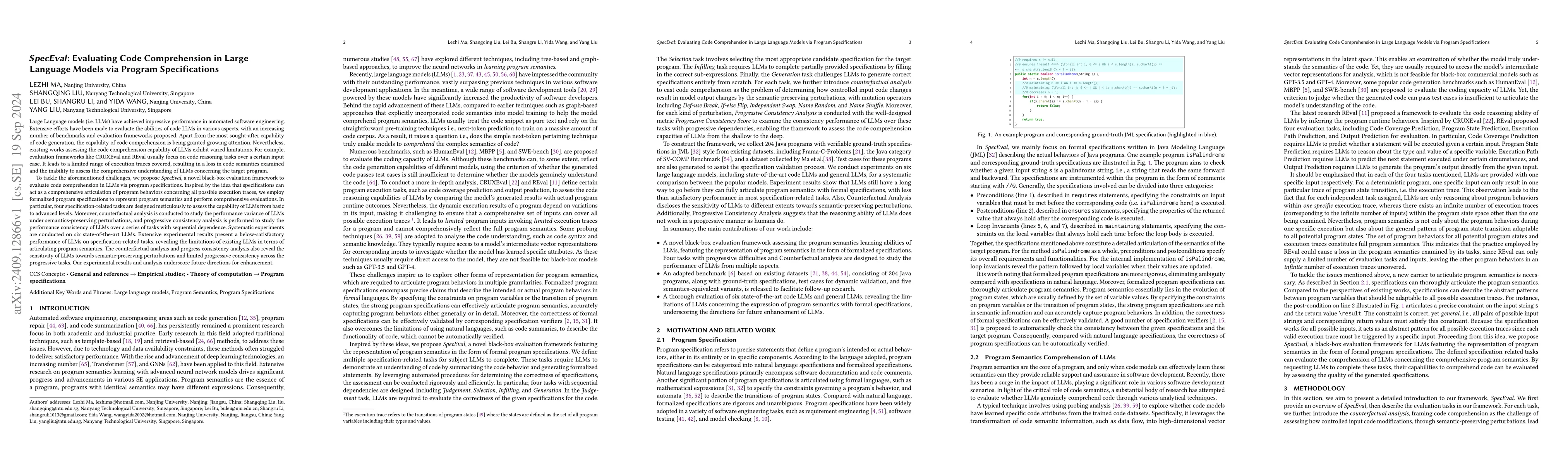 Thumbnail for SpecEval: Evaluating Code Comprehension in Large Language Models via
  Program Specifications
