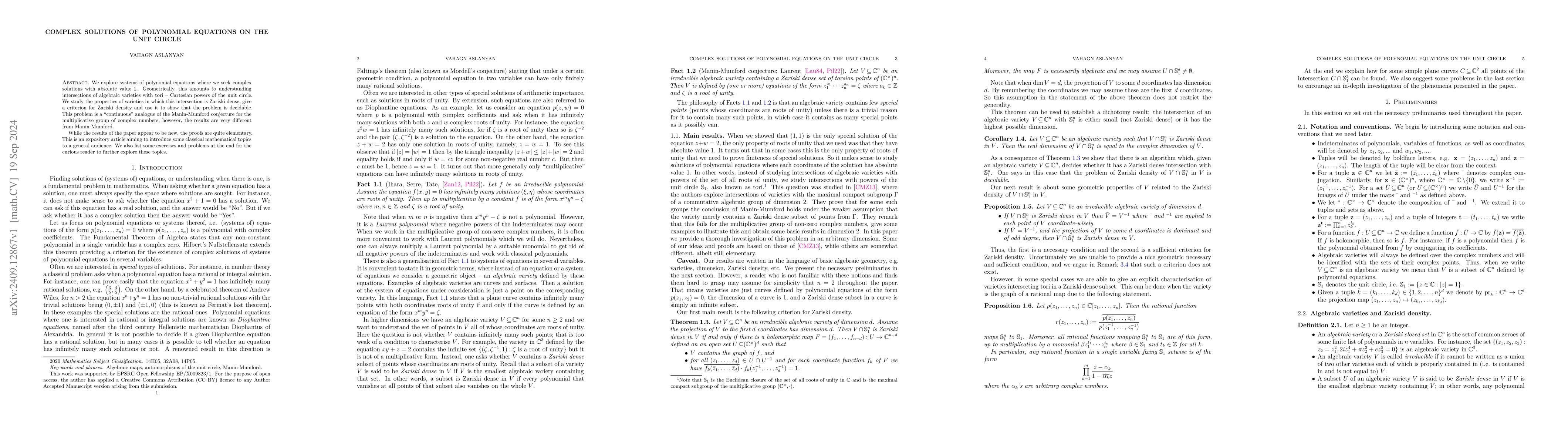Thumbnail for Complex solutions of polynomial equations on the unit circle