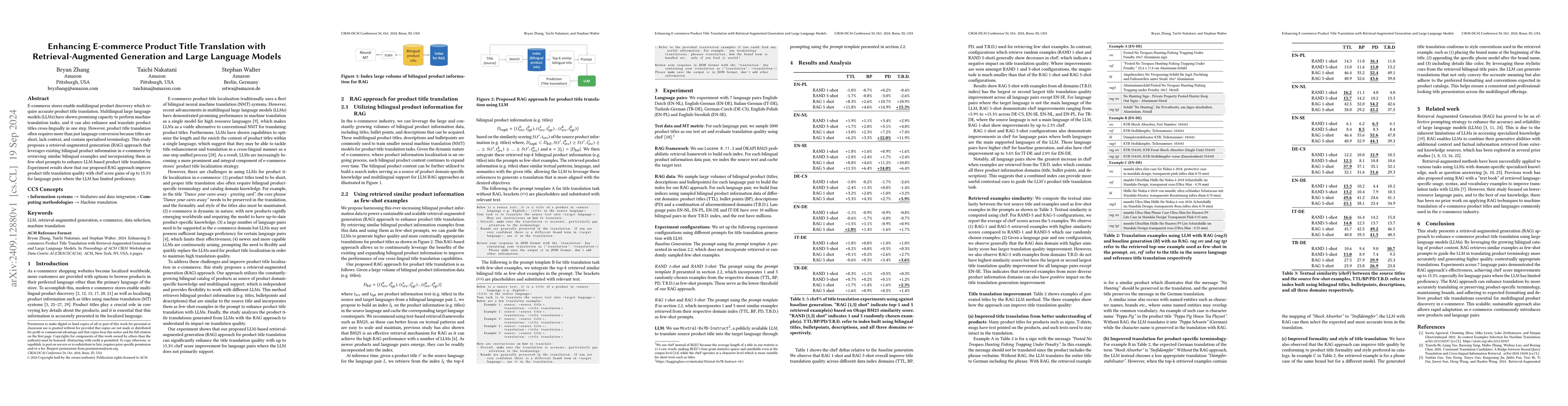 Thumbnail for Enhancing E-commerce Product Title Translation with Retrieval-Augmented
  Generation and Large Language Models