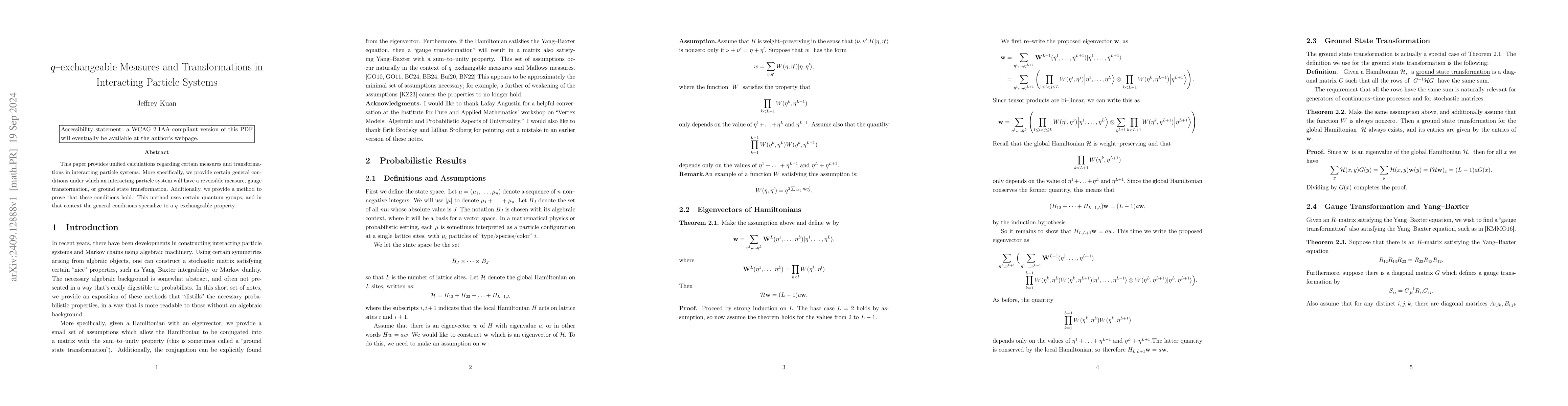 Thumbnail for q--exchangeable Measures and Transformations in Interacting Particle
  Systems