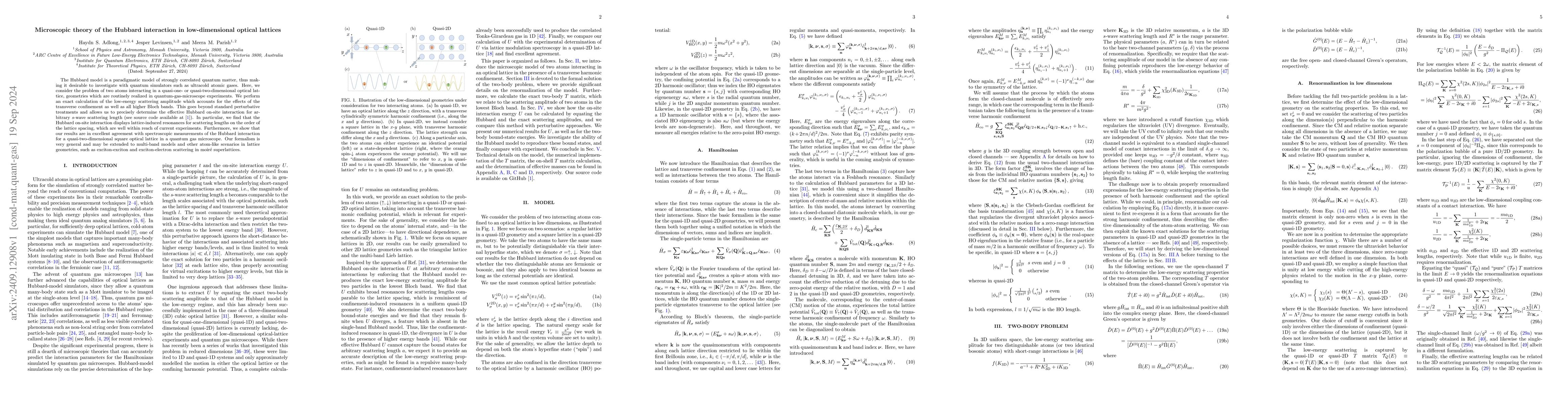 Thumbnail for Microscopic theory of the Hubbard interaction in low-dimensional optical
  lattices