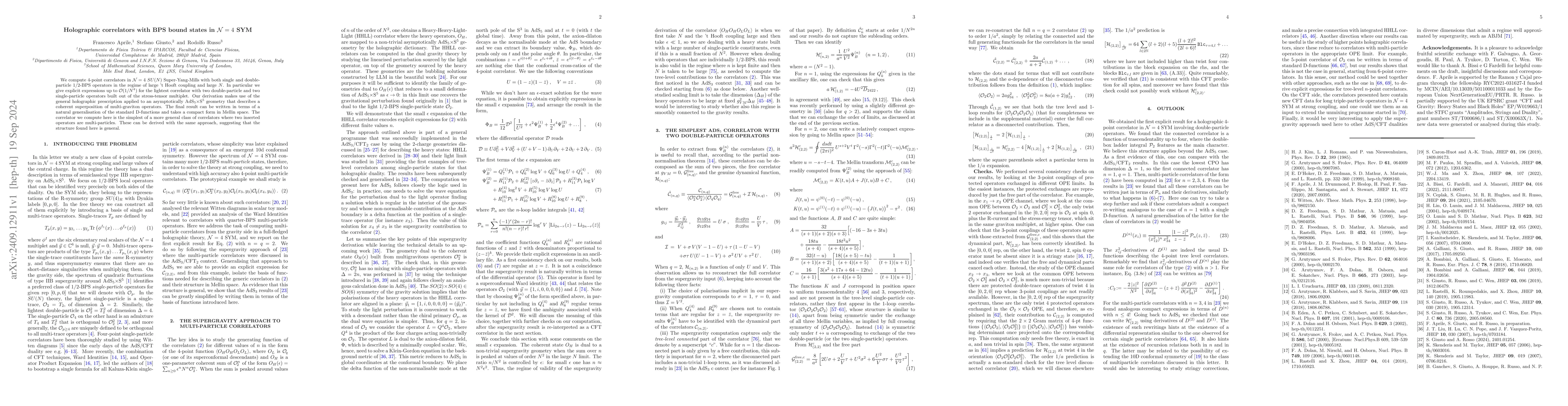 Thumbnail for Holographic correlators with BPS bound states in $\mathcal{N} = 4$ SYM