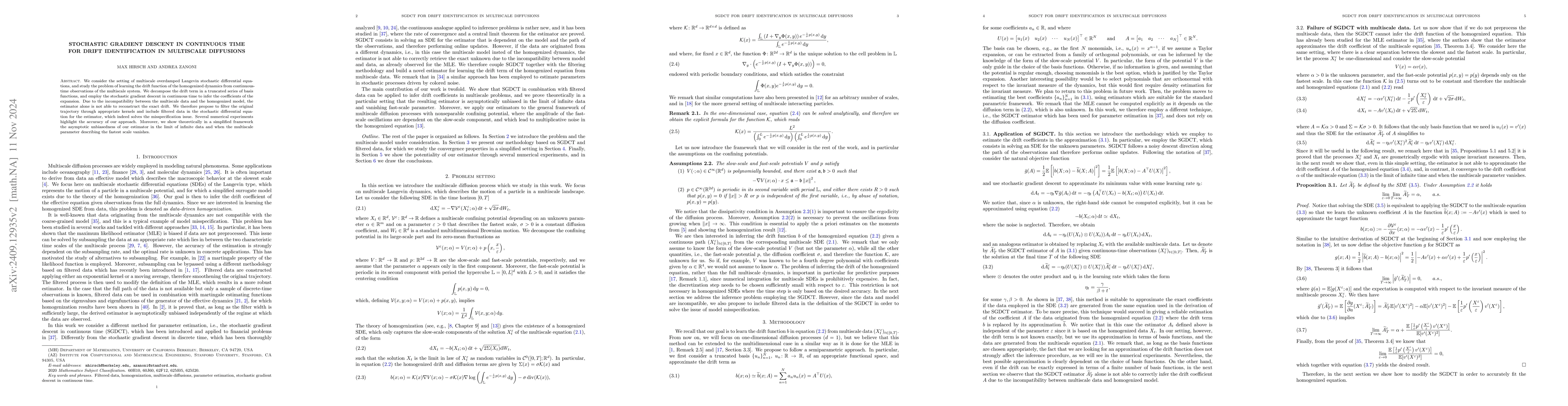 Thumbnail for Stochastic gradient descent in continuous time for drift identification
  in multiscale diffusions