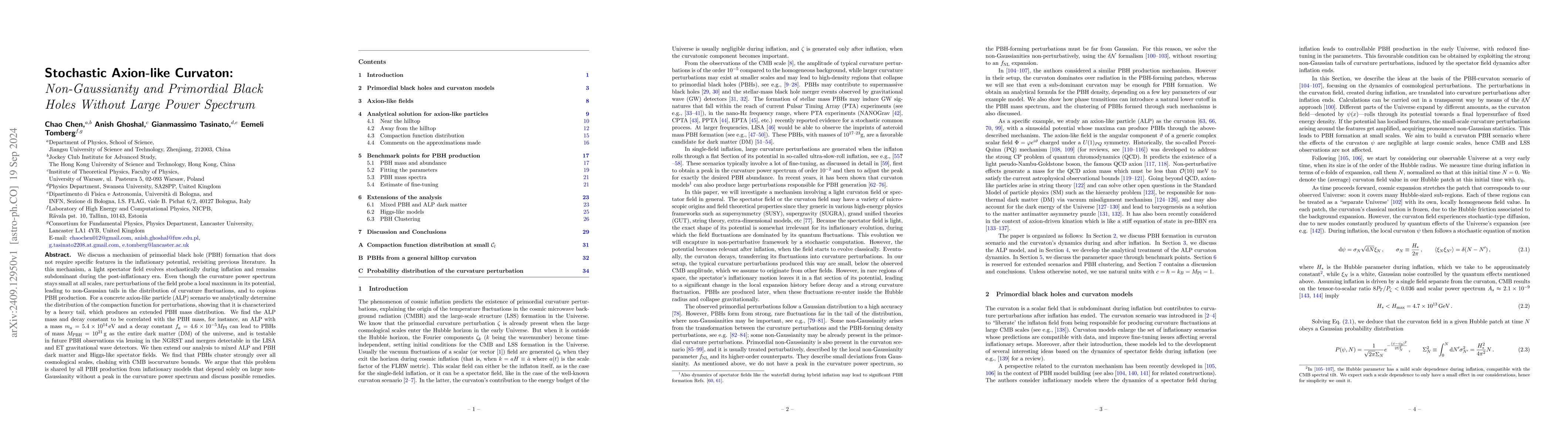 Thumbnail for Stochastic Axion-like Curvaton: Non-Gaussianity and Primordial Black
  Holes Without Large Power Spectrum