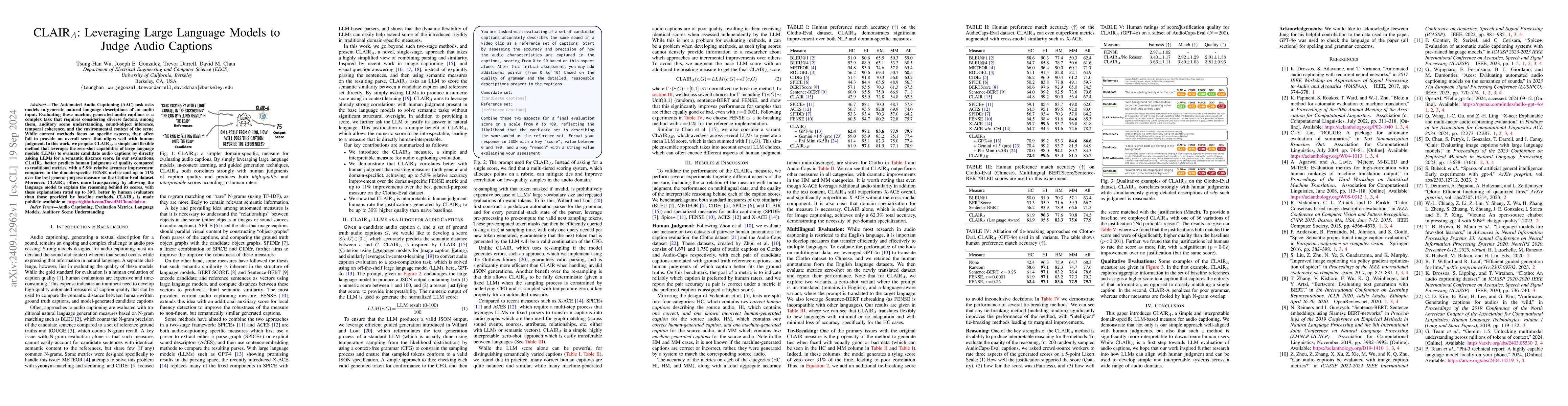 Thumbnail for CLAIR-A: Leveraging Large Language Models to Judge Audio Captions