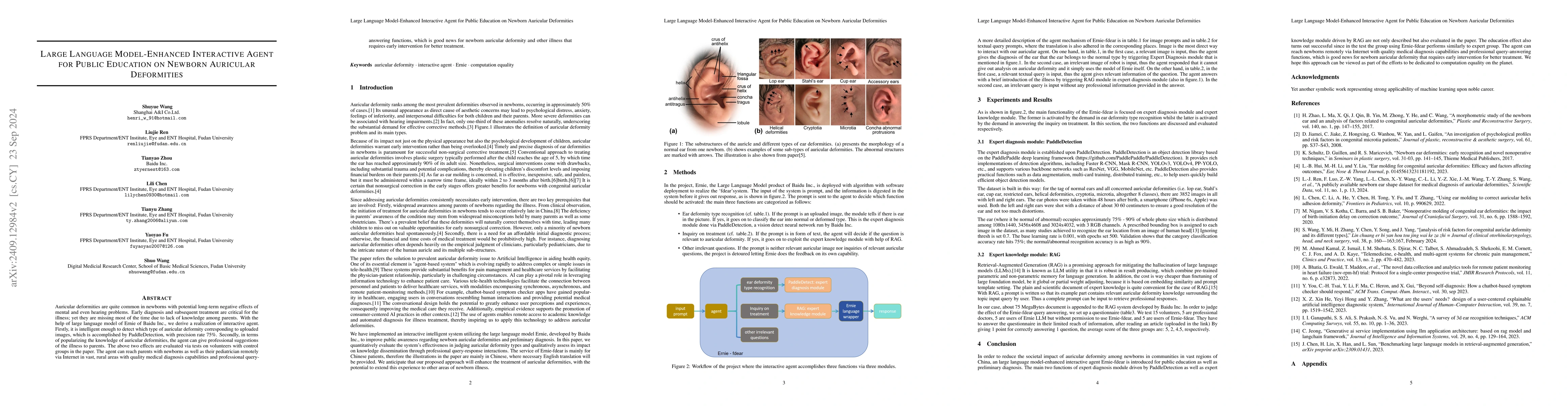 Thumbnail for Large Language Model-Enhanced Interactive Agent for Public Education on
  Newborn Auricular Deformities