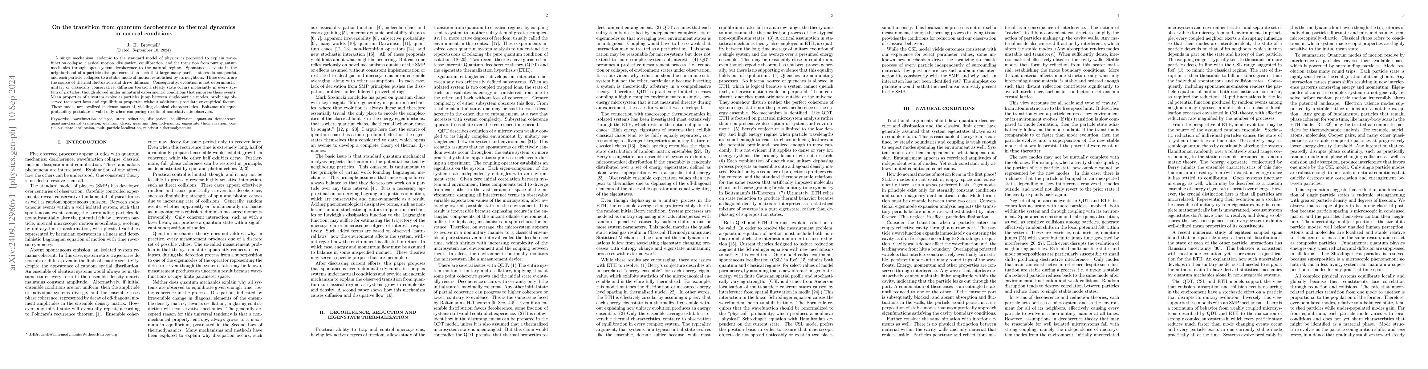 Thumbnail for On the transition from quantum decoherence to thermal dynamics in
  natural conditions