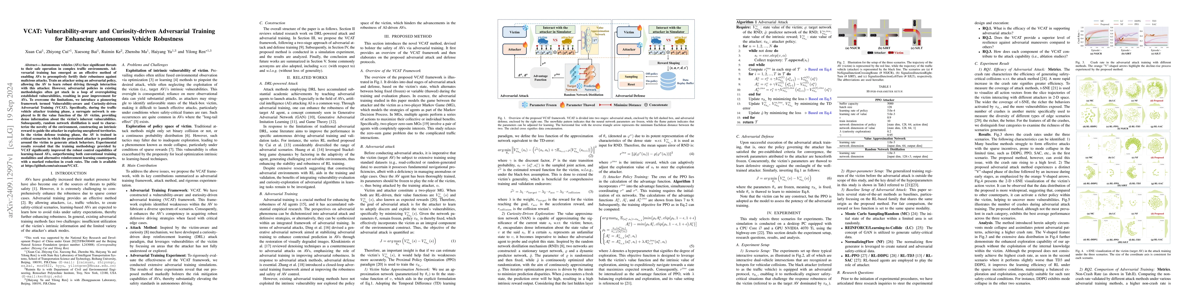 Thumbnail for VCAT: Vulnerability-aware and Curiosity-driven Adversarial Training for
  Enhancing Autonomous Vehicle Robustness