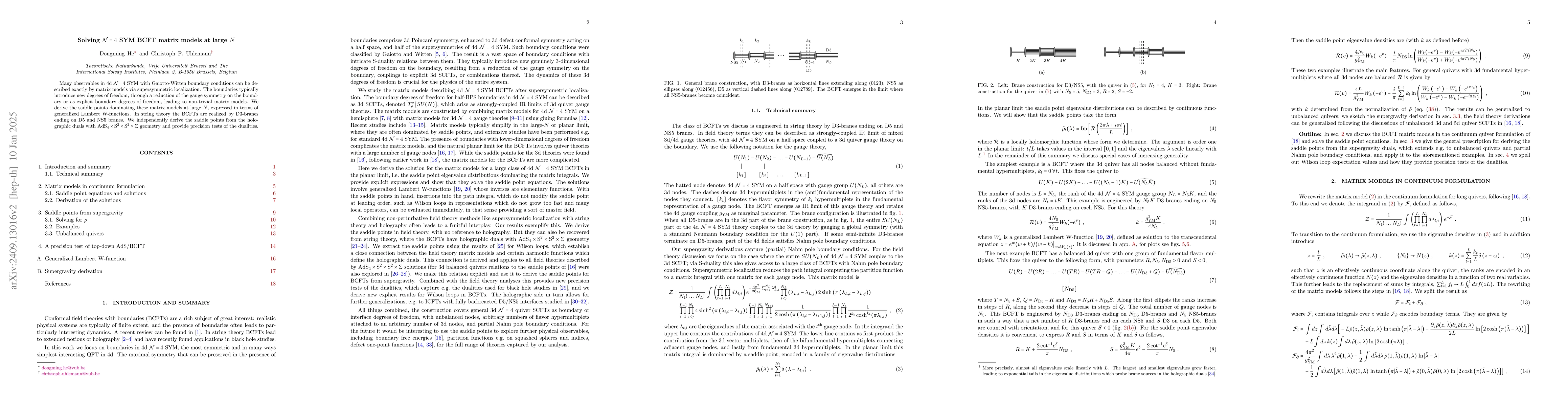 Thumbnail for Solving $\mathcal N=4$ SYM BCFT matrix models at large $N$