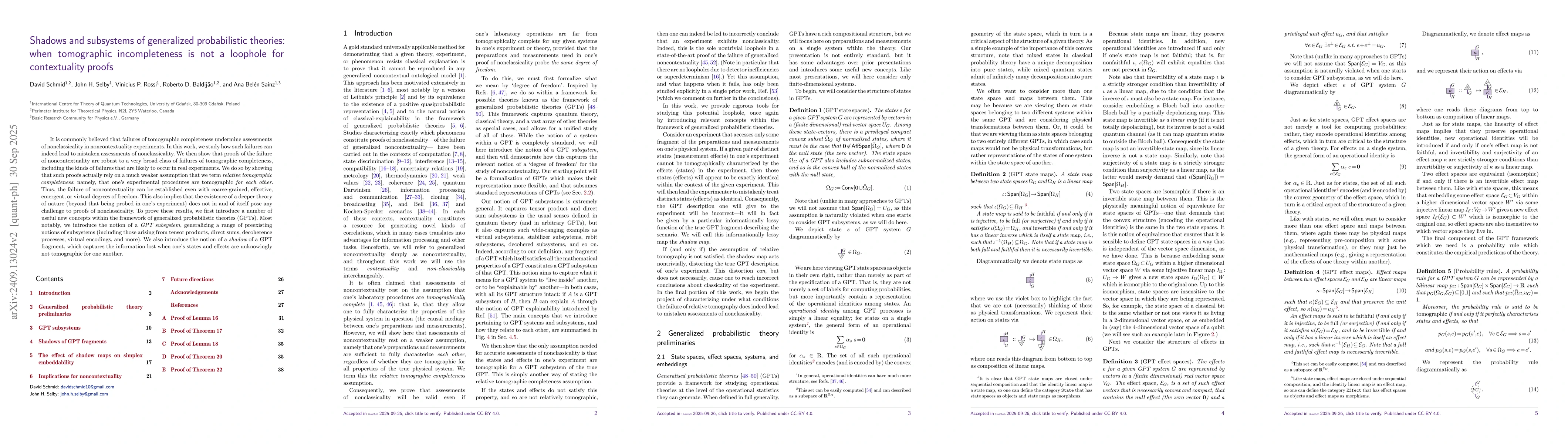 Thumbnail for Shadows and subsystems of generalized probabilistic theories: when
  tomographic incompleteness is not a loophole for contextuality proofs