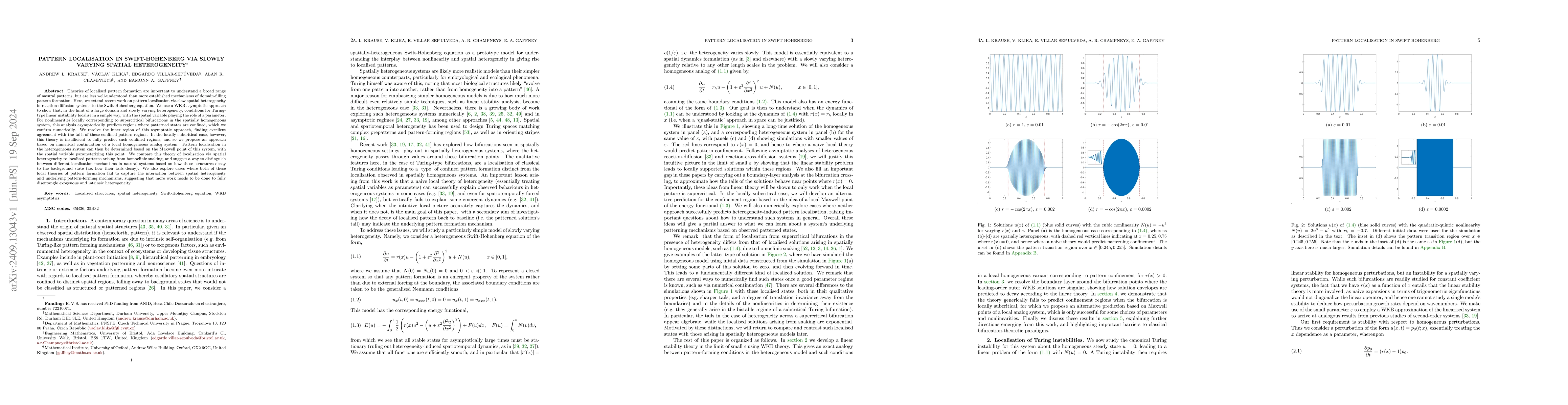Thumbnail for Pattern Localisation in Swift-Hohenberg via Slowly Varying Spatial
  Heterogeneity