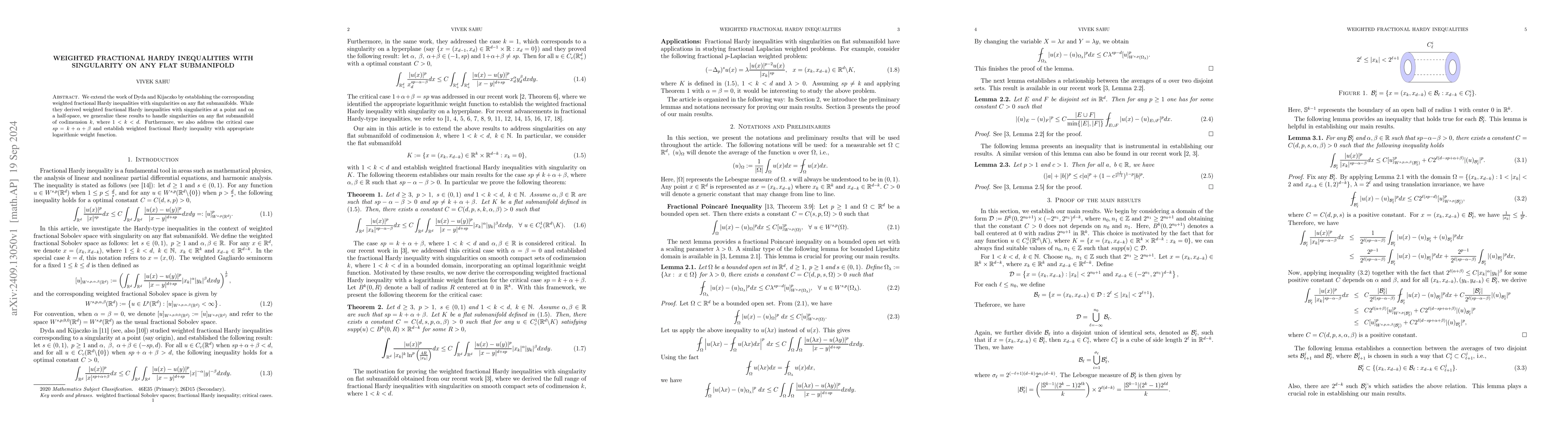 Thumbnail for Weighted fractional Hardy inequalities with singularity on any flat
  submanifold