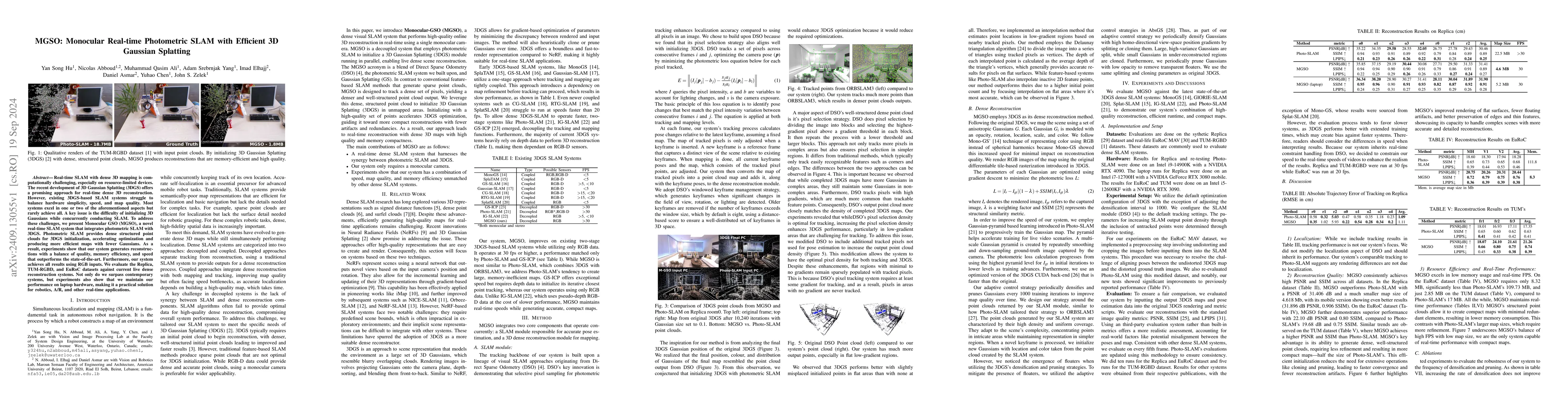Thumbnail for MGSO: Monocular Real-time Photometric SLAM with Efficient 3D Gaussian
  Splatting