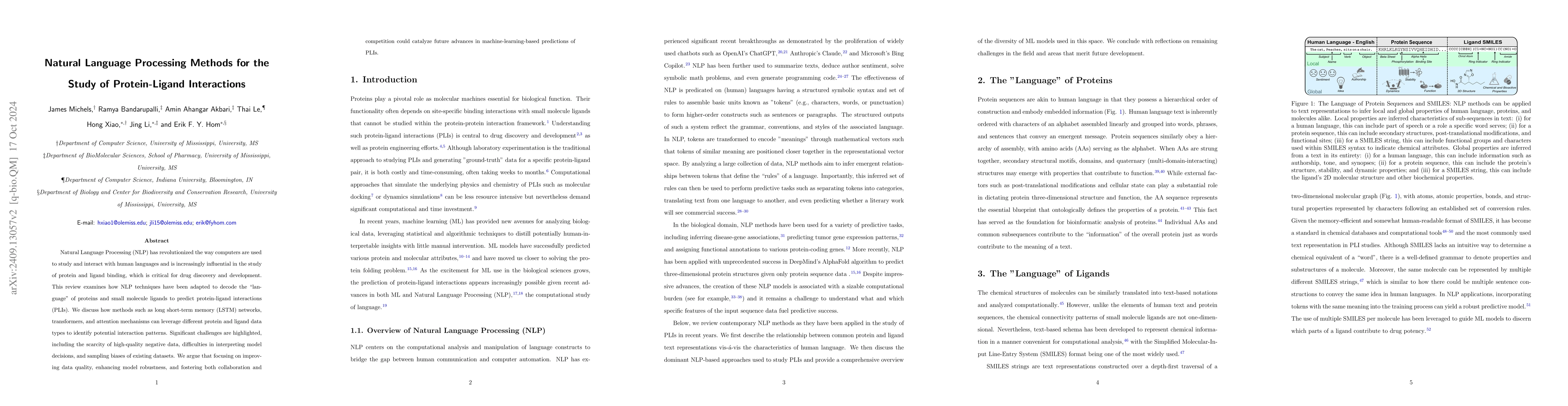 Thumbnail for Natural Language Processing Methods for the Study of Protein-Ligand
  Interactions