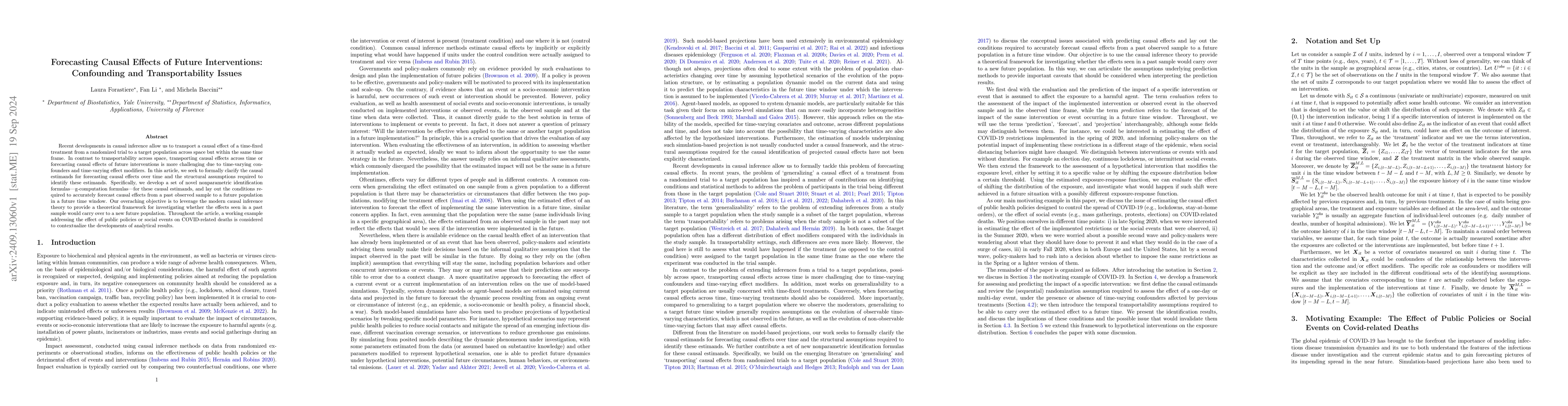 Thumbnail for Forecasting Causal Effects of Future Interventions: Confounding and
  Transportability Issues