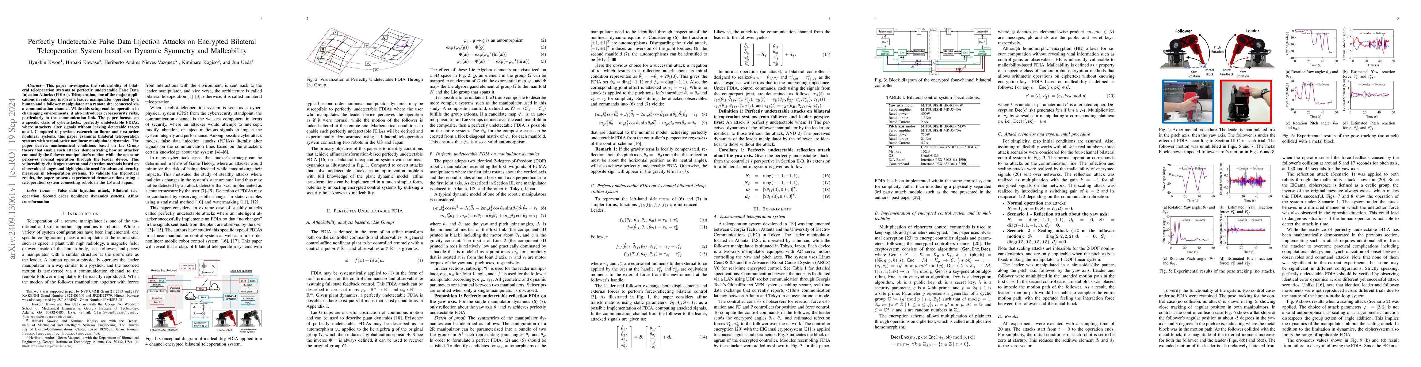 Thumbnail for Perfectly Undetectable False Data Injection Attacks on Encrypted
  Bilateral Teleoperation System based on Dynamic Symmetry and Malleability