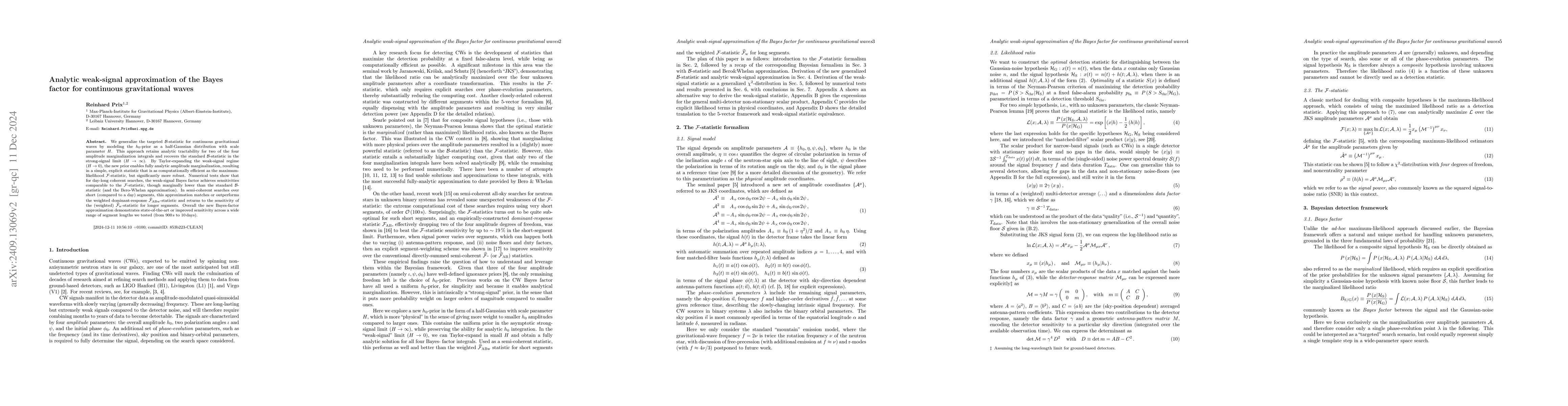 Thumbnail for Analytic weak-signal approximation of the Bayes factor for continuous
  gravitational waves