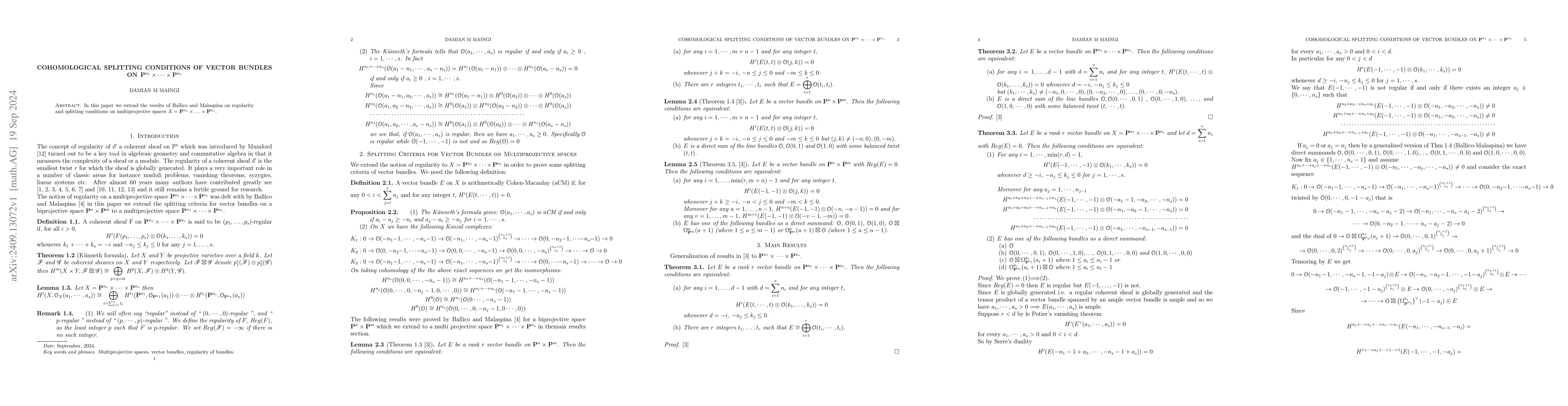 Thumbnail for Cohomological splitting conditions of vector bundles on
  $\mathbb{P}^{n_1}\times\cdots\times\mathbb{P}^{n_s}$