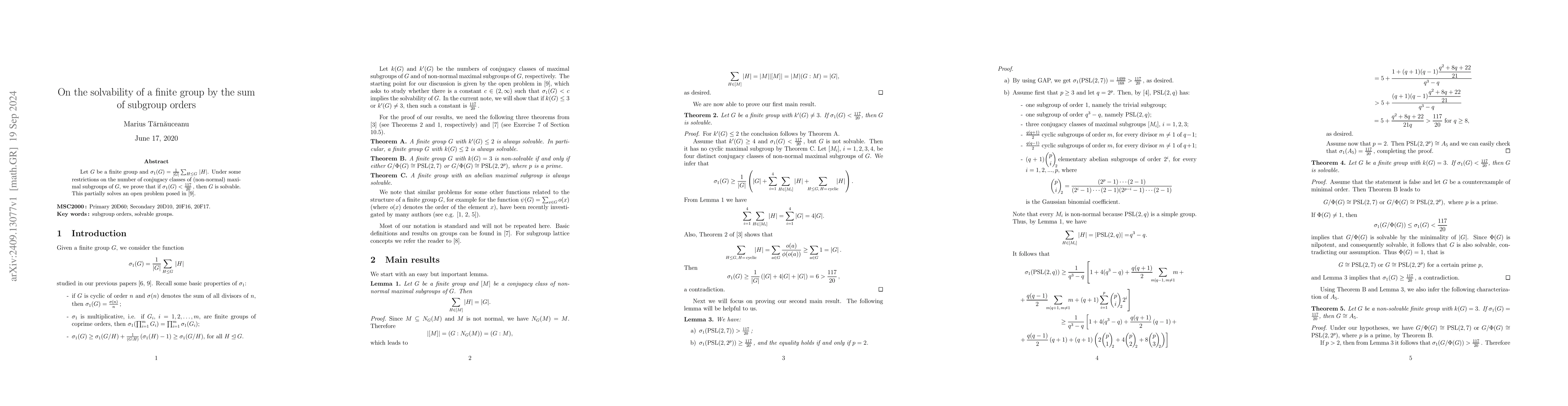Thumbnail for On the solvability of a finite group by the sum of subgroup orders