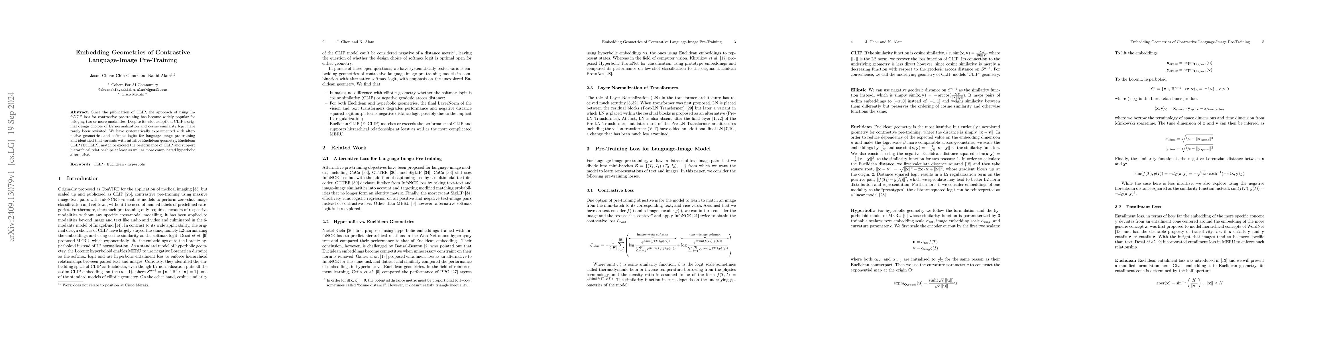 Thumbnail for Embedding Geometries of Contrastive Language-Image Pre-Training