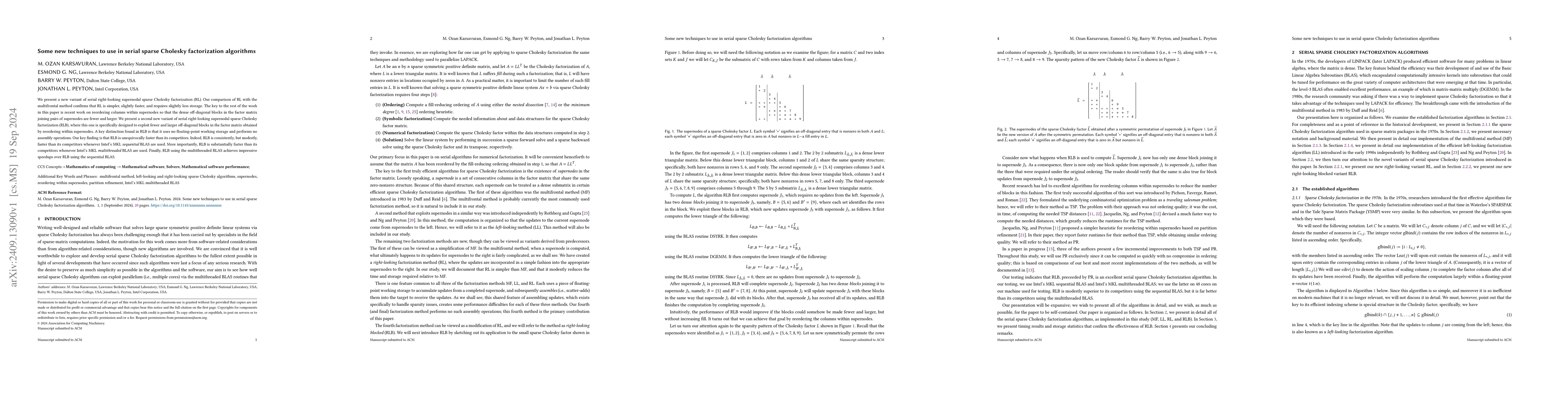 Thumbnail for Some new techniques to use in serial sparse Cholesky factorization
  algorithms